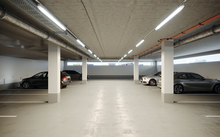 Aparcamiento iluminado con luminarias Damp Proof